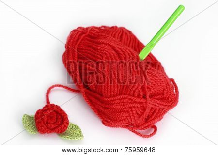 Red  thread And Crochet Rose