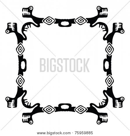 Black square frame with dragons or lizards, vector illustration