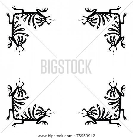Black corners elements with dragons or lizards, vector illustration