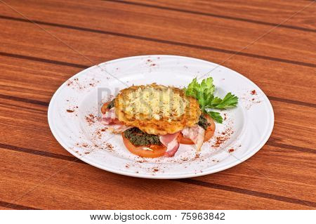 Roast pork  with vegetables and bakon