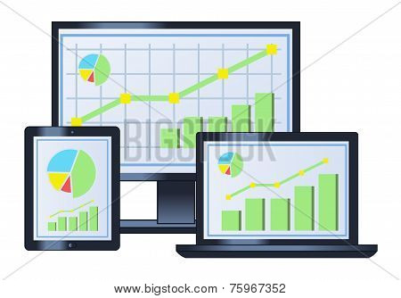Business Graph On Monitor, Laptop And Tablet