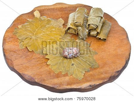 Cooking Of Dolma From Grape Leaves And Mince