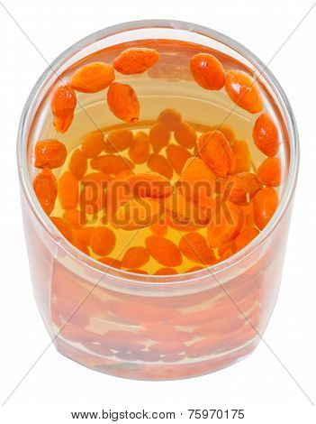 Above View Of Glass With Goji Berries Infusion