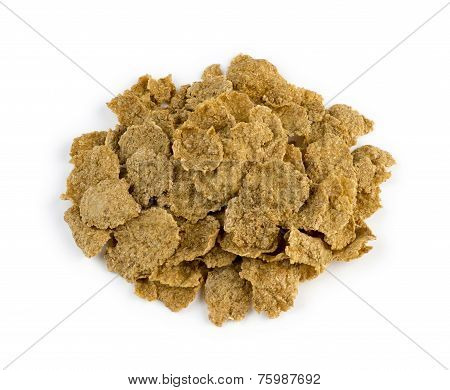Aerial View Of Healthy Brown Bran Cereal Flakes Isolated Against White