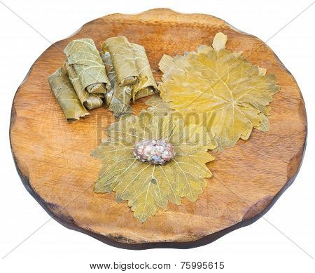 Preparation Of Dolma From Grape Leaves And Mince