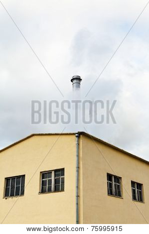 Central Heating Station And Smoke From Chimney