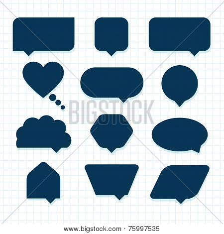 Assorted empty round corner silhouette speech bubble icons set