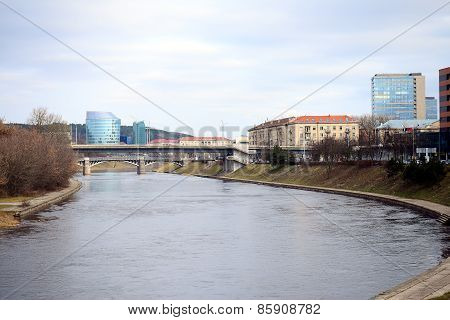 Vilnius City View With Neris River Curve