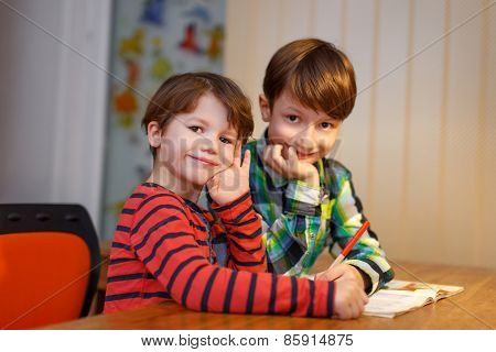 Little Shoolboys Study Together