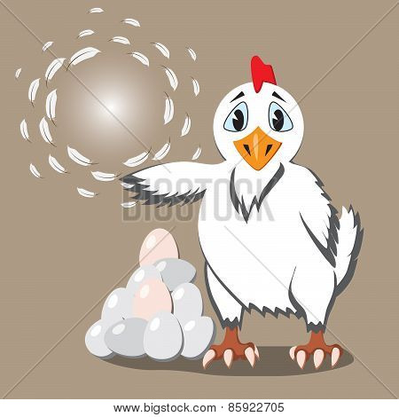 A chicken with eggs