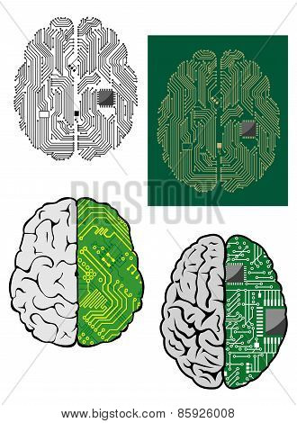 Human brain with computer motherboard