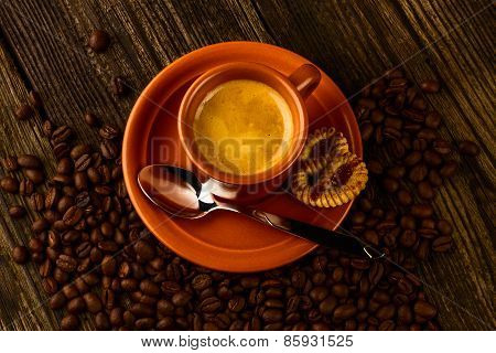 Cup Of Coffee, Sweet And Coffee Beans