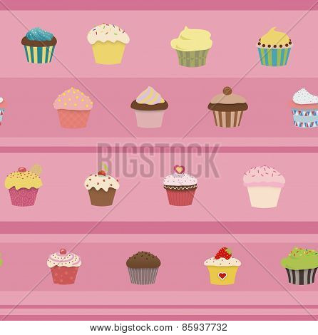 Seamless Illustrated  Cupcakes