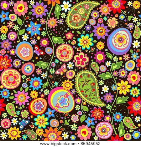 Easter wrapper with colorful flowers and eggs