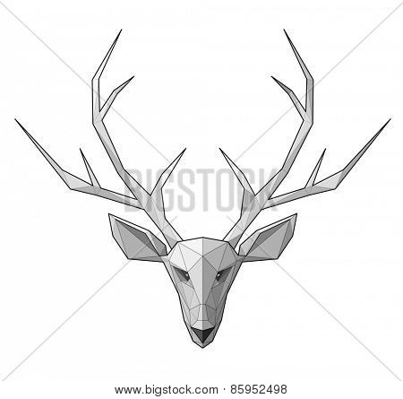Horned deer. Low polygon linear vector illustration
