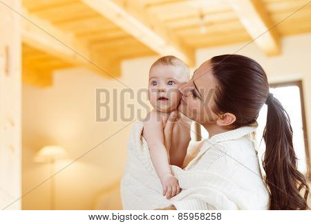 Little baby girl with her mother