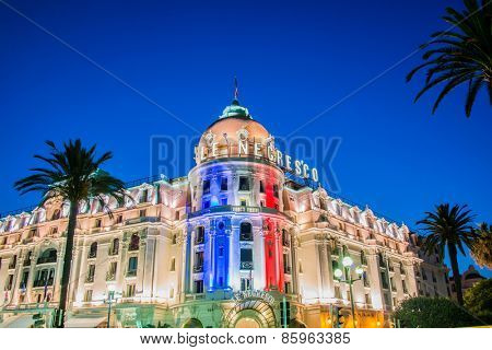 NICE - JULY 5: Negresco Hotel in Nice on July 5, 2013 in Nice. Negresco Hotel is the most famous hotel in French Riviera