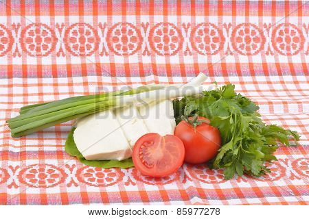 Food On Romanian Traditional Towel