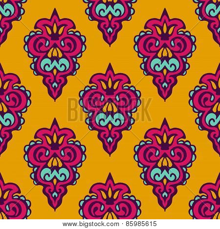 Damask vector festive yellow pattern