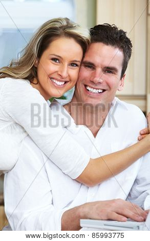 Young loving couple at new home. Relationship.