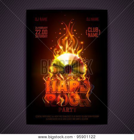 Disco Poster. Fire Hard Rock Background. Burning Disck Or Record