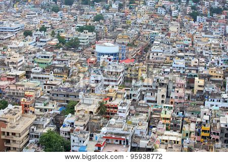 Aerial view of Vijayawada city in India, August 29,2012 in Vijayawada, India.The Andhra Pradesh state government would make a new capital city for the truncated state in the areas around Vijayawada