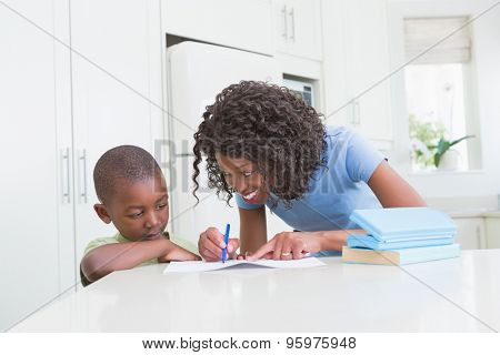 Mother with his son working in te kitchen