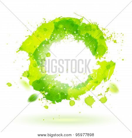 Watercolor Drawing Green Curve Symbol With Splashes