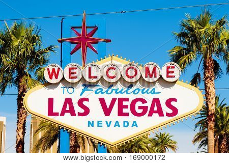 A view of Welcome to Fabulous Las Vegas sign in Las Vegas Strip at day time