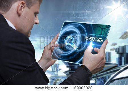 Business, Technology, Internet And Network Concept. Businessman Working On The Tablet Of The Future,