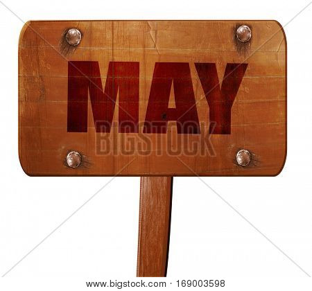 may, 3D rendering, text on wooden sign