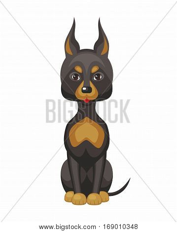 Doberman terrier pinscher. Vector image of a cute purebred dogs in cartoon style.