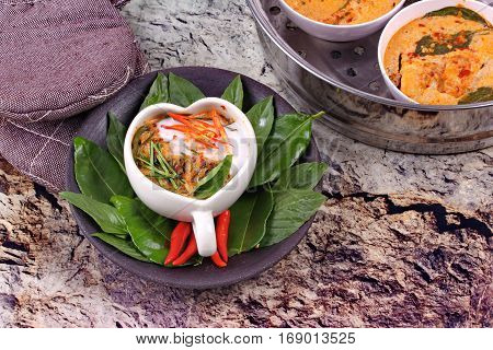 Streamed Fish Curry In Heart-shaped Cup .