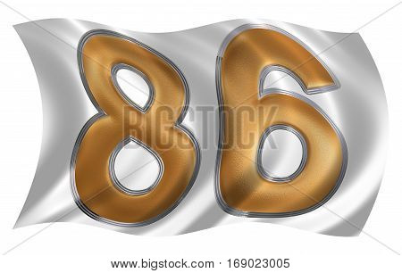 In The Wind Fluttering The Flag With Numeral 86, Eighty Six, Isolated On White Background, 3D Render