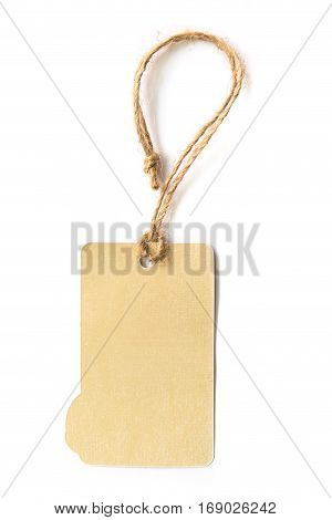 Blank brown cardboard price tag or label on white background