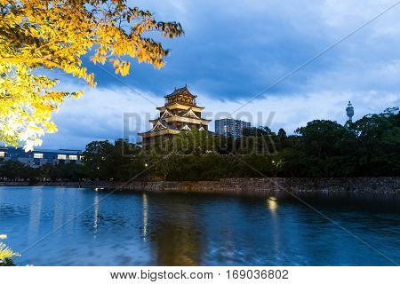 Japanese Hiroshima castle at night