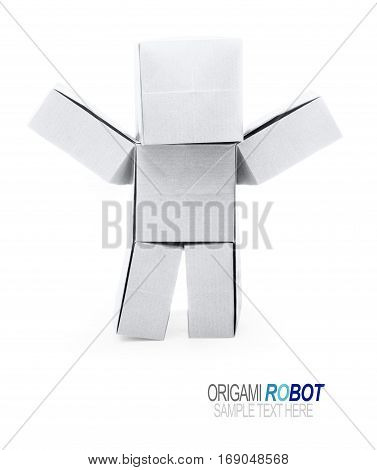 Paper origami robot chatbot chat bot or chatterbot on a white background