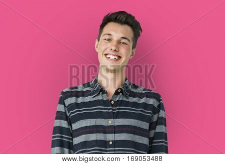 Portrait of Young Adult Caucasian Man Smiling Isolated