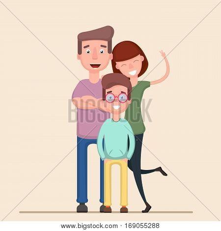 Happy family. Father, mother, son together. Vector illustration of a flat design. Flat Vecotr