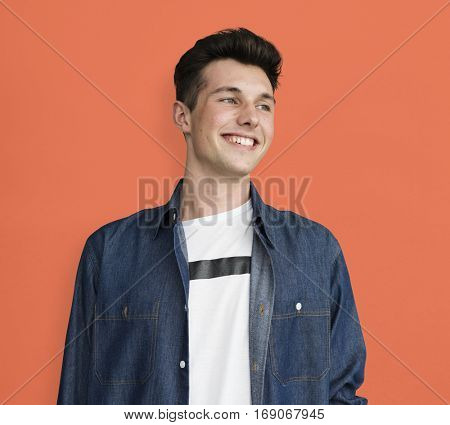 Portrait of Young Adult Caucasian Man Smiling Isolated