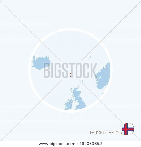 Map Icon Of Faroe Islands. Blue Map Of Europe With Highlighted Faroe Islands In Red Color.