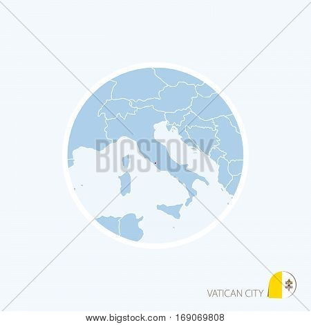 Map Icon Of Vatican City. Blue Map Of Europe With Highlighted Vatican City In Red Color.