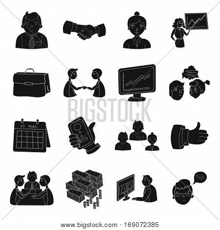 Conference and negetiations set icons in black design. Big collection of conference and negetiations vector symbol stock illustration