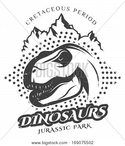 Vintage reptile label with dinosaur of mesozoic era in monochrome style isolated vector illustration