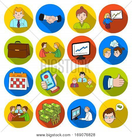 Conference and negetiations set icons in flat design. Big collection of conference and negetiations vector symbol stock illustration