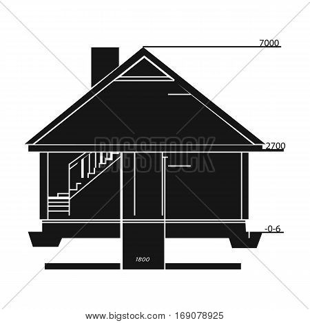 Technical drawing of house icon in monochrome design isolated on white background. Architect symbol stock vector illustration.