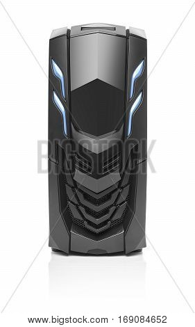 Modern black computer system unit isolated on whte
