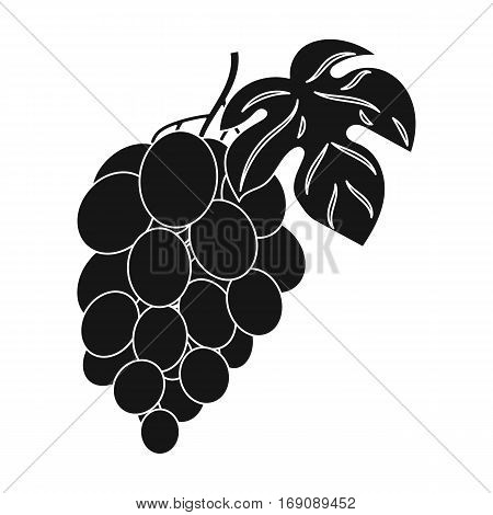 Bunch of grapes icon in black design isolated on white background. Wine production symbol stock vector illustration.