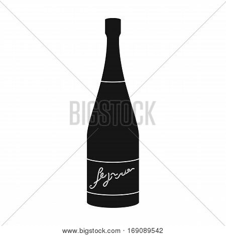Bottle of champagne icon in black design isolated on white background. Wine production symbol stock vector illustration.