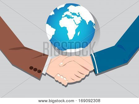 Vector concept handshake businessmen deal and partnership in world